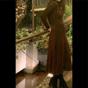 Red& Black Shimmer Midi Dress